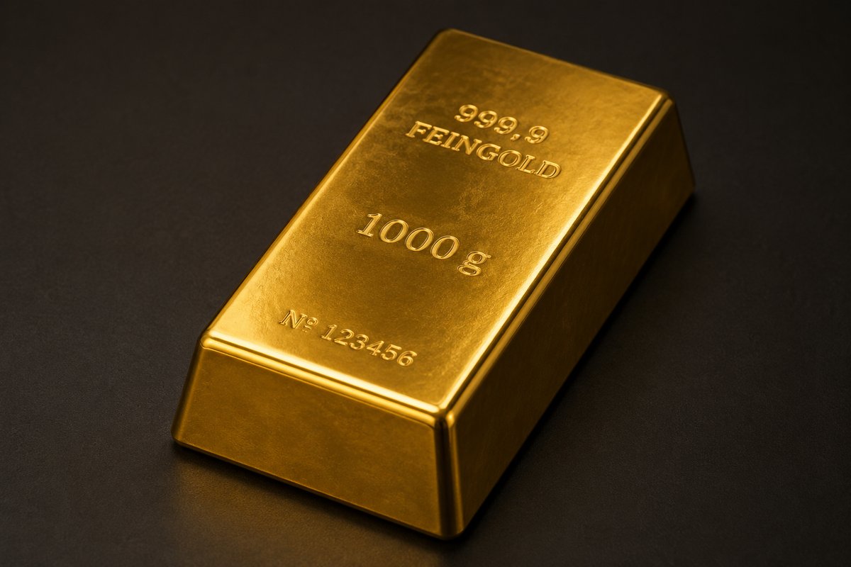 Gold by Tugba hält einen 1000g Feingoldbarren — physisches Gold von TGI International